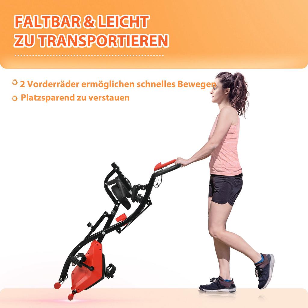 HOMCOM Foldable Exercise Bike, 8 Levels of Magnetic Resistance, Hand Pulse Sensors