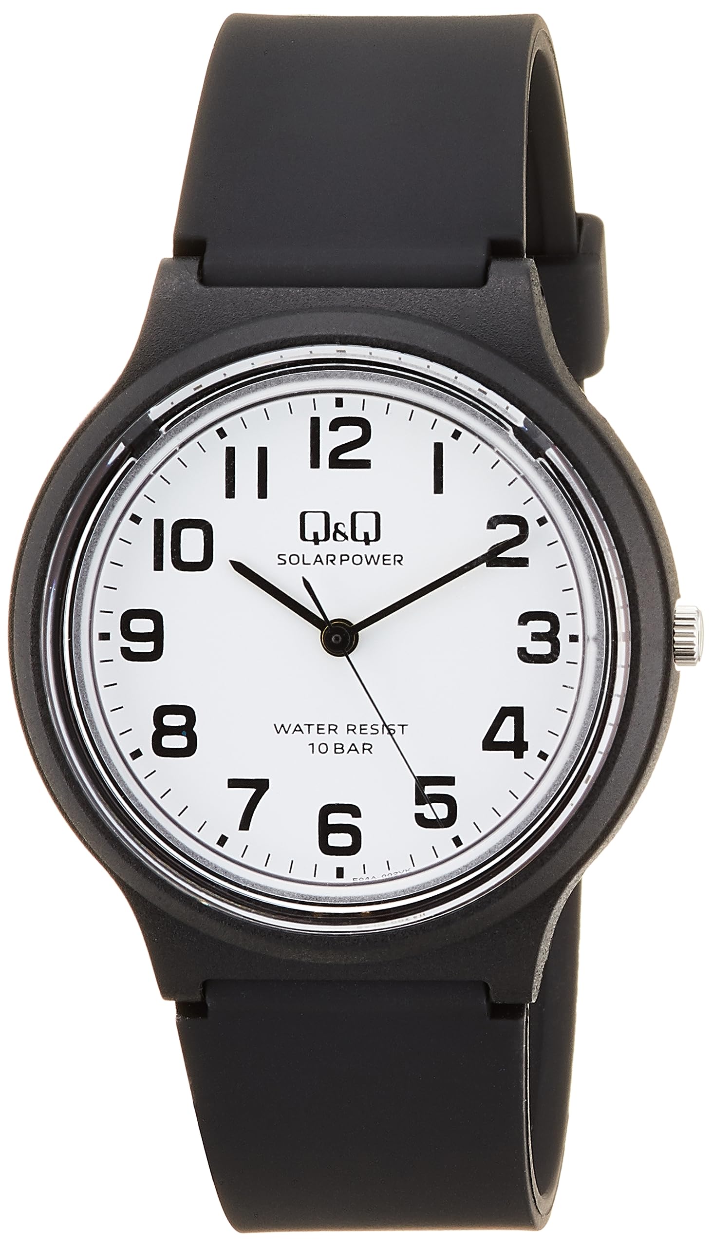 

Citizen Analog Solar 10 ATM Water Urethane Q&Q Women s Watch, Powered, Resistant, Strap, E04A-002VK, Black/White