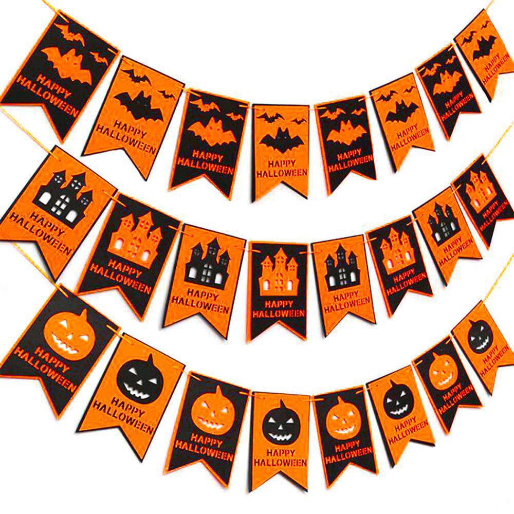 Halloween Pumpkin Lantern Backdrop & Photo Props Set with Party Banners and Hanging Flags