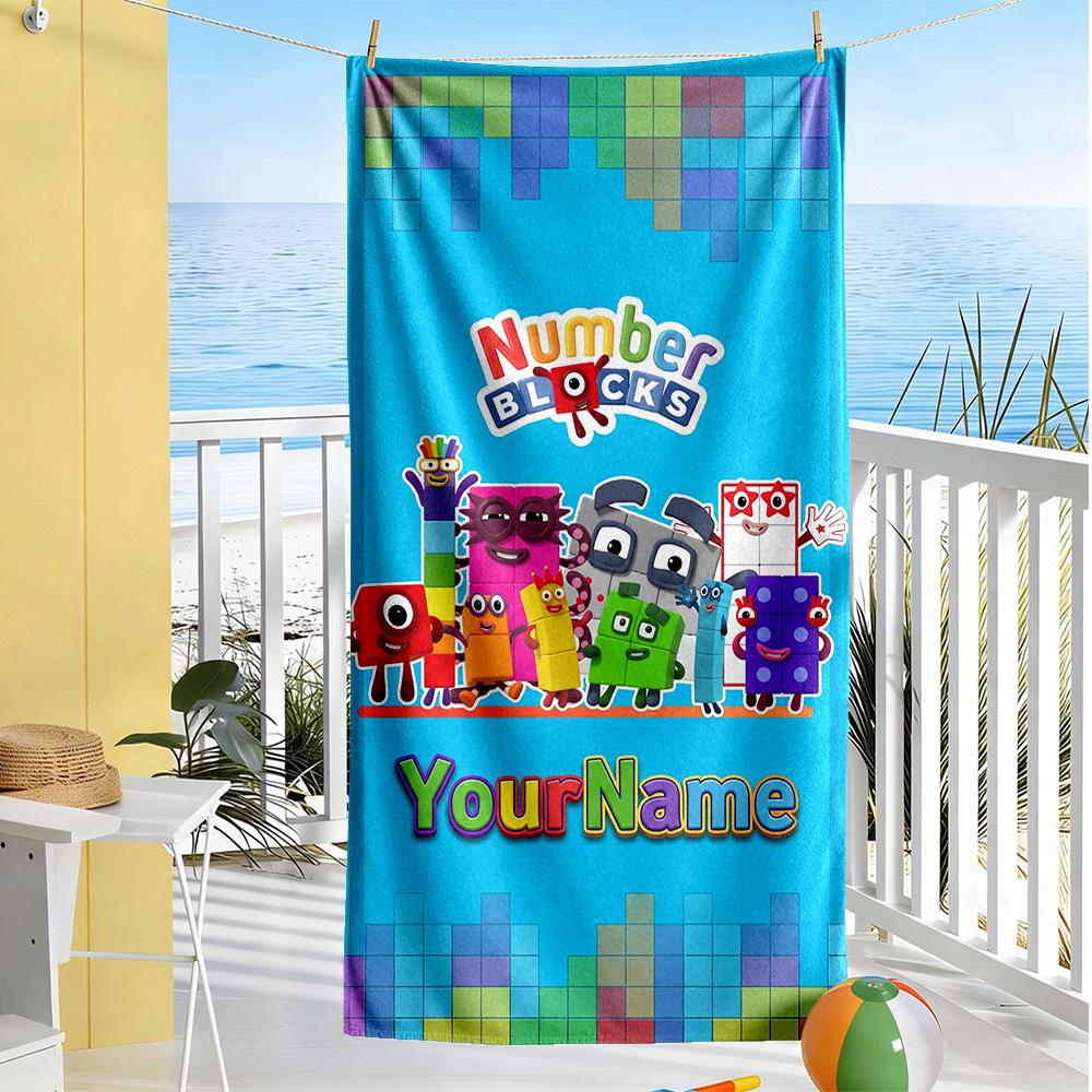 Numberblocks Personalized Text Beach Towel High Absorbency & Quick-Dry Perfect for Traveling Yoga Camping and Swimming