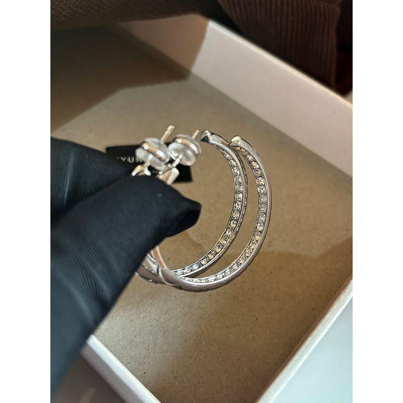 Western Classy Style Diamond Plaid Big Hoop Earrings Female Accessible Luxury Special-Interest Design Fancy Stud Earrings Vintage Ear Jewelry