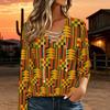 Women Plus Size Crisscross V Neck Long Sleeve Top Retro Camouflage Print Casual Loose Blouse