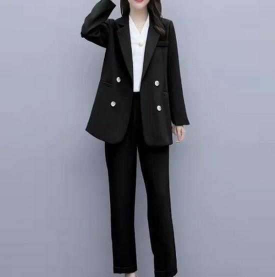 Plus Size Women's 2026 Korean Style Spring/Autumn Casual Suit Set: Fashionable, Professional, Loose Fit