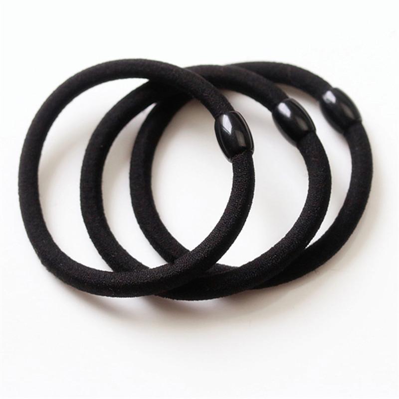 Korean Style Black Bead Elastic Hair Tie - Simple Adult Accessory