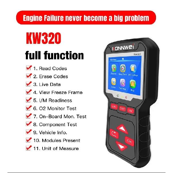 2026 KONNWEI KW320 Car Scanner OBD2 EOBD Fault Diagnostic Tools Professional Auto Scanner Live Data Read Erase Codes DTC Lookup