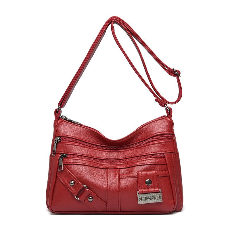 Crossbody Bag, Middle-aged Fashionable and Simple Women's Bag Soft Leather Large Capacity Multi-compartment Single-shoulder Bag