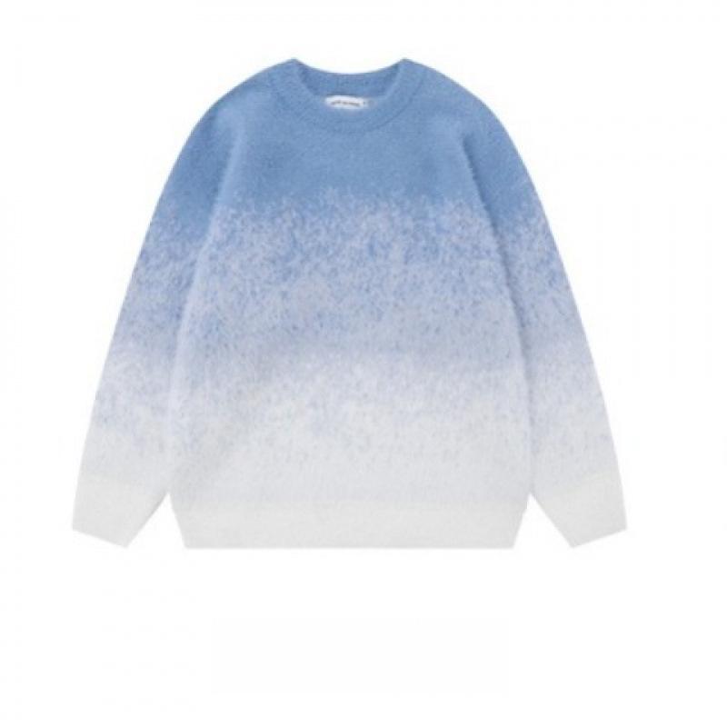 Men's High-End Gradient Color Sweater - Velvet, Round Neck, Long Sleeve Knit Pullover for Autumn/Winter.