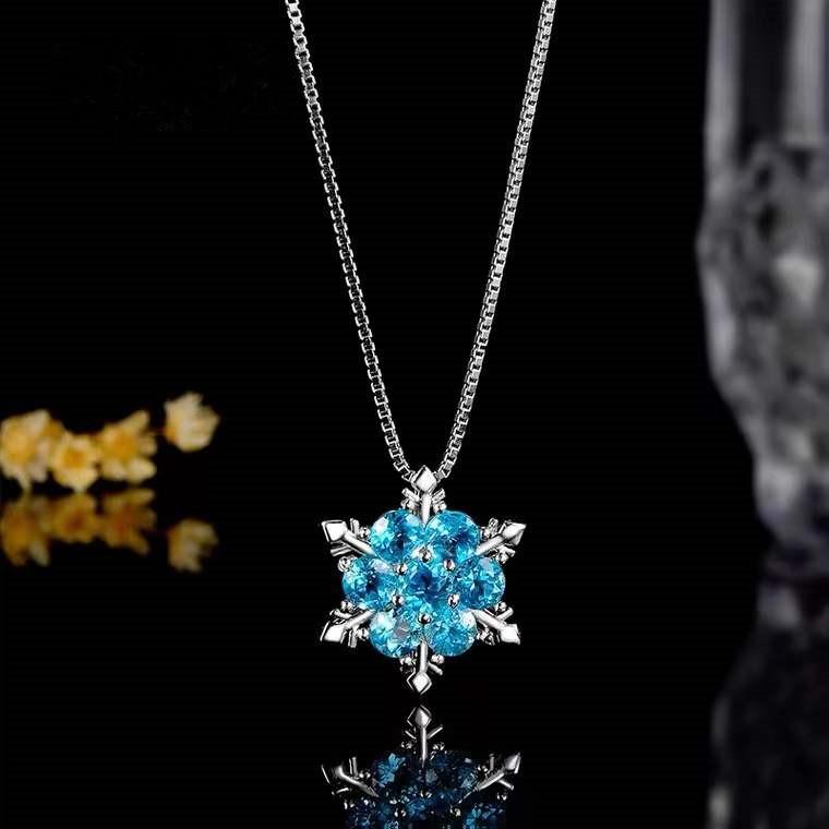 Frozen Snowflake Necklace Children's Gem Jewelry Princess Elsa Crystal Pendant Silver Jewelry Girl