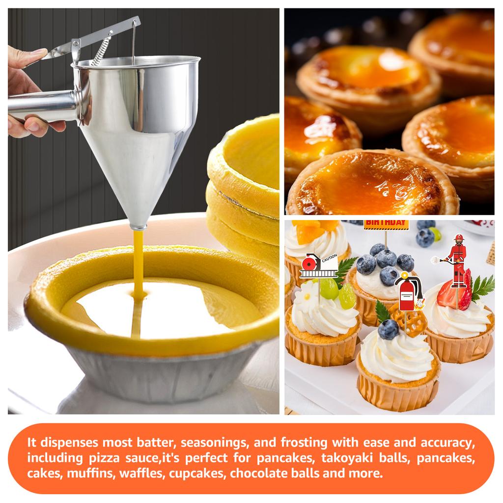 40oz Edelstahl Trichterspender mit Ständer Cupcake Pfannkuchen Teigbereiter Oktopus Fischbällchen für Zuhause Küche Backhelfer