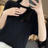 Women Sweaters Pullovers 2025 Summer Short Sleeve O-Neck Black Knitted Sweater Women Tops Pullover JJ175