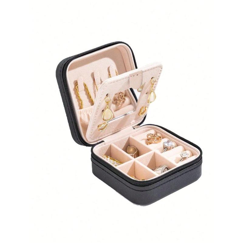 1pc Travel Dual Layer Jewelry Box,  Jewelry Storage Box, Snap Closure Jewelry Organizer Box, Jewelry Collection Box