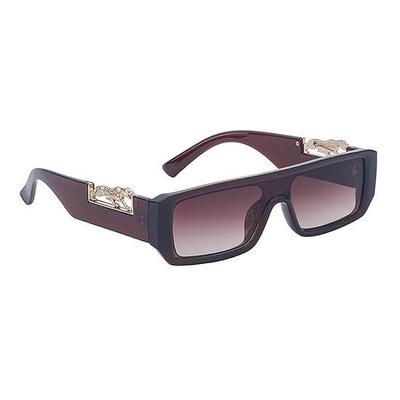 Dervin UV Protection Rectangular Wide Leg Leopard Decorated Arms Sunglasses for Men and Women