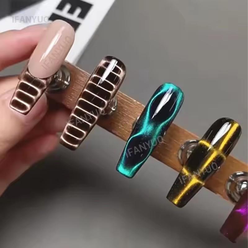 12Pcs Crocodile Pattern Nail Magnet Nail Art Cat Eye Snake Light Beige Wave Geometric UV Attraction Magnets Set Manicure Tool