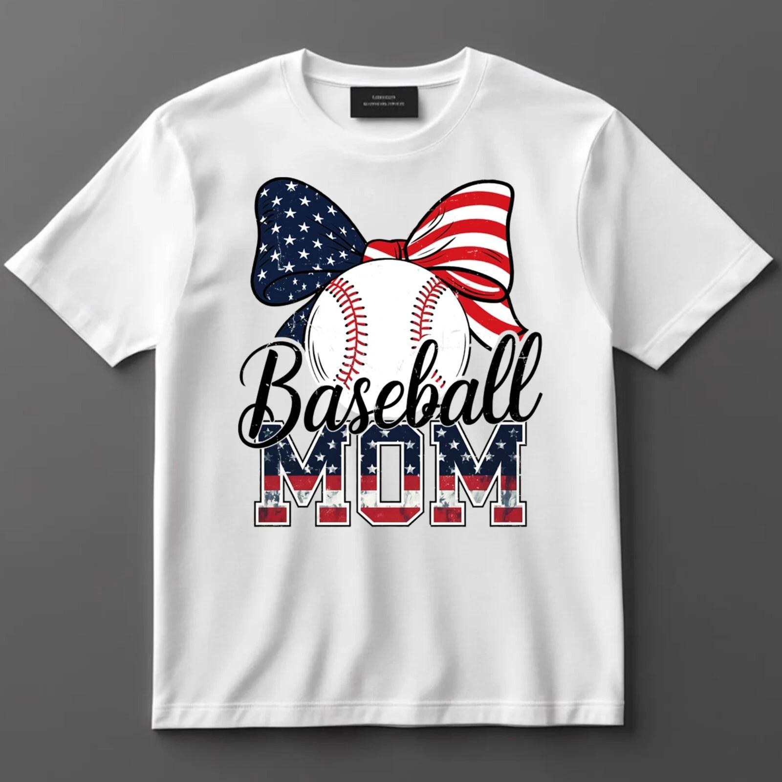 Baseball Mom Shirt Patriotic USA Flag Graphic Tee Gift for Proud Sports Moms XL