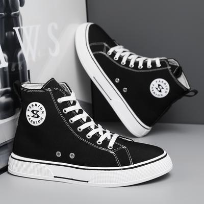 Zapatos de tabla de gran tamaño, zapatos de lona de caña alta, modernos y versátiles, zapatos casuales retro con cordones para estudiantes universitarios para hombres