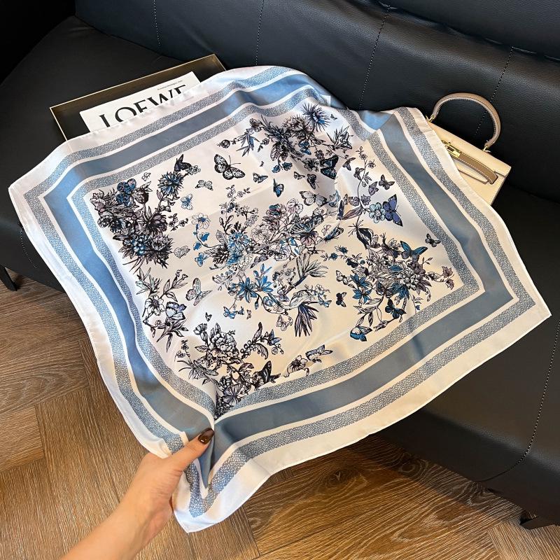 Blue Silk Retro Women's Scarf for Spring & Autumn