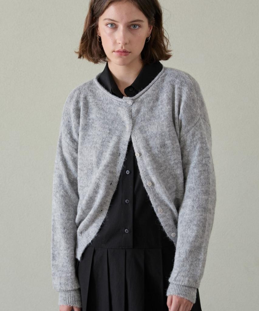 WIOE Basic Round Knit Cardigan_Melange Gray