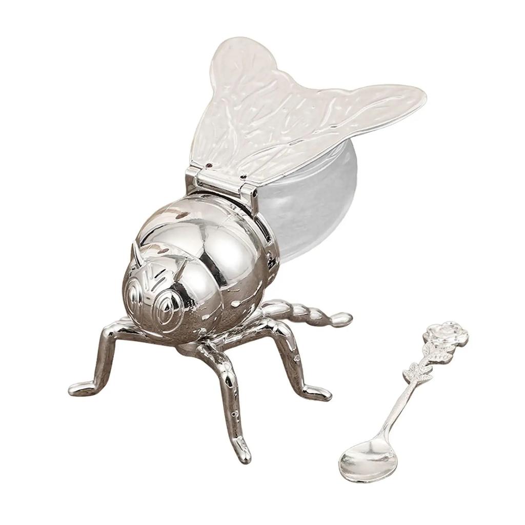 Creative Cartoon Bee Shaped Seasoning Jar Honey Pot with Spoon for Kitchen Decor Festive Parties Condiments Oil Storage Holder