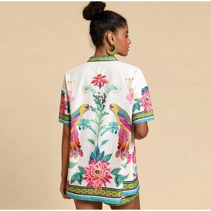 2025 neue Heiße Sommer Hawaiian Stil Shorts Set Frauen Gedruckt Kurzarm Hemd Bluse Shorts 2-stück Set Strand Urlaub Anzug