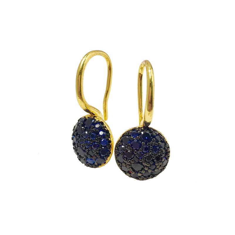 Colored Diamond Geometric Round Earrings: Small, Exquisite, European-American Style with Inlaid Diamonds