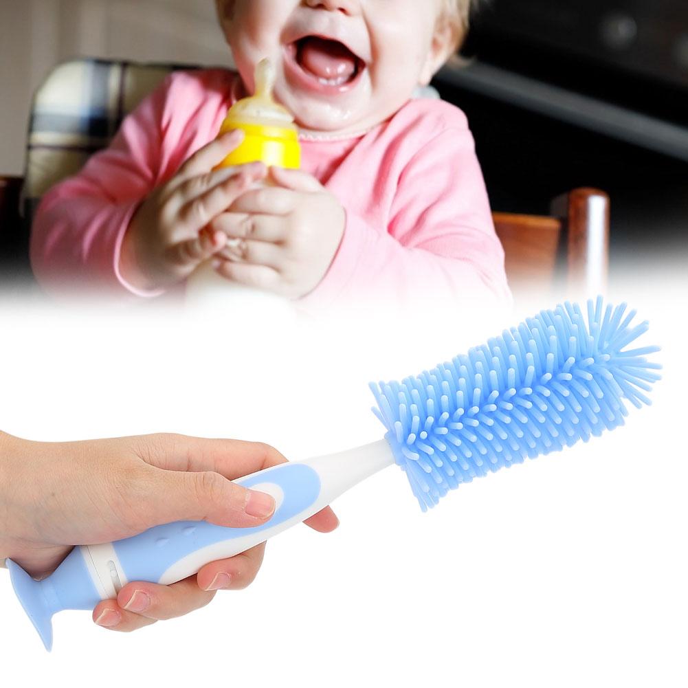 Baby Milk Bottle Cup Cleaner Silicone 360 Degree Cleaning Baby Bottle Cleaner Brush (Blue)