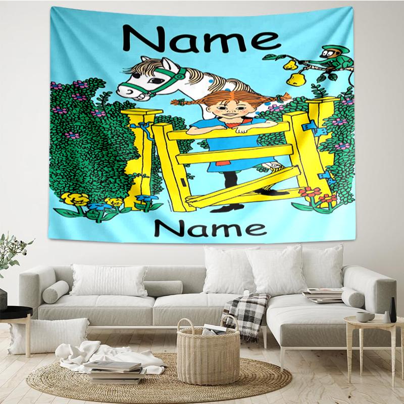 Custom Name Pippi Longstocking Print Tapestry, Backdrop, Easy Setup, Ideal for Bedroom, Office & Living Room, with Aesthetic Wall Hanging Decor.