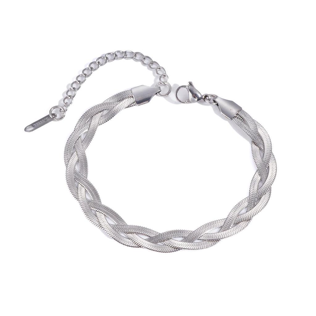 Conjunto Europeu e Americano de Colar e Pulseira de Corrente Torcida de Aço Titânio Banhado a Ouro de Luxo Leve