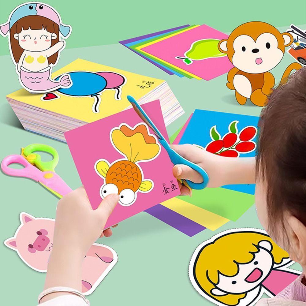 96PCS/Set Cut Paper Craft Toys Multicolor Preschool Cutting Practice Paper Art Toys  Kids Gifts