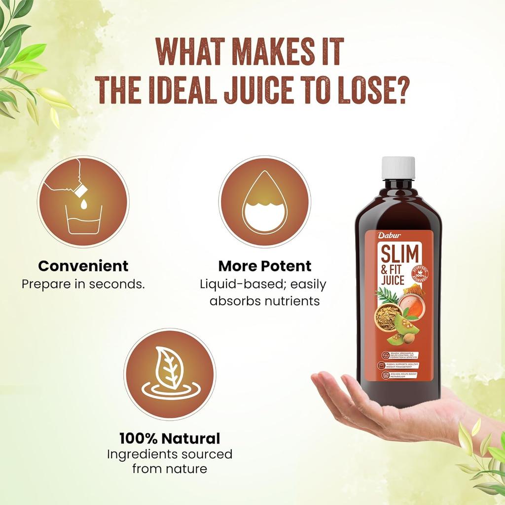 Dabur Slim & Fit Juice 1L Ayurvedic Herbal Drink No Added Sugar Metabolism Support Appetite Control & Wellness