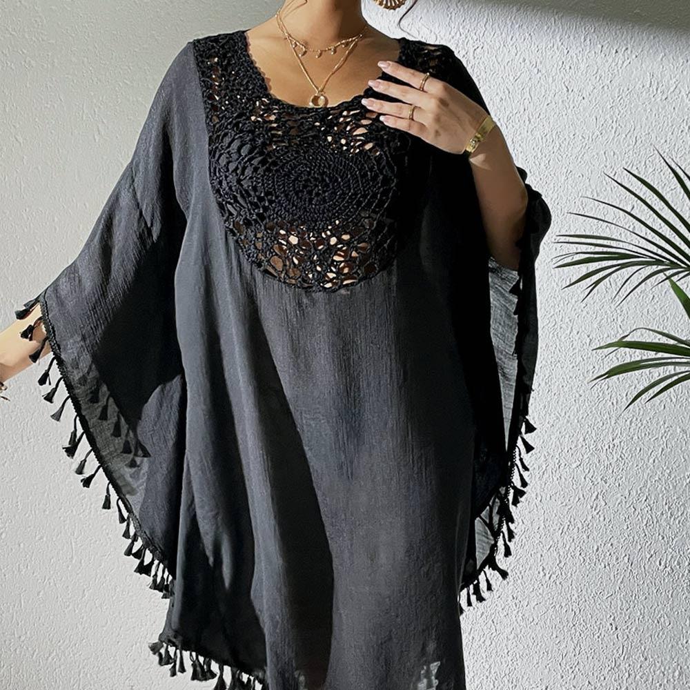 Hollow Out Swimsuit Cover Up Dress Loose Beachwear Shirt Fashion Summer Sunscreen Smock  for Women