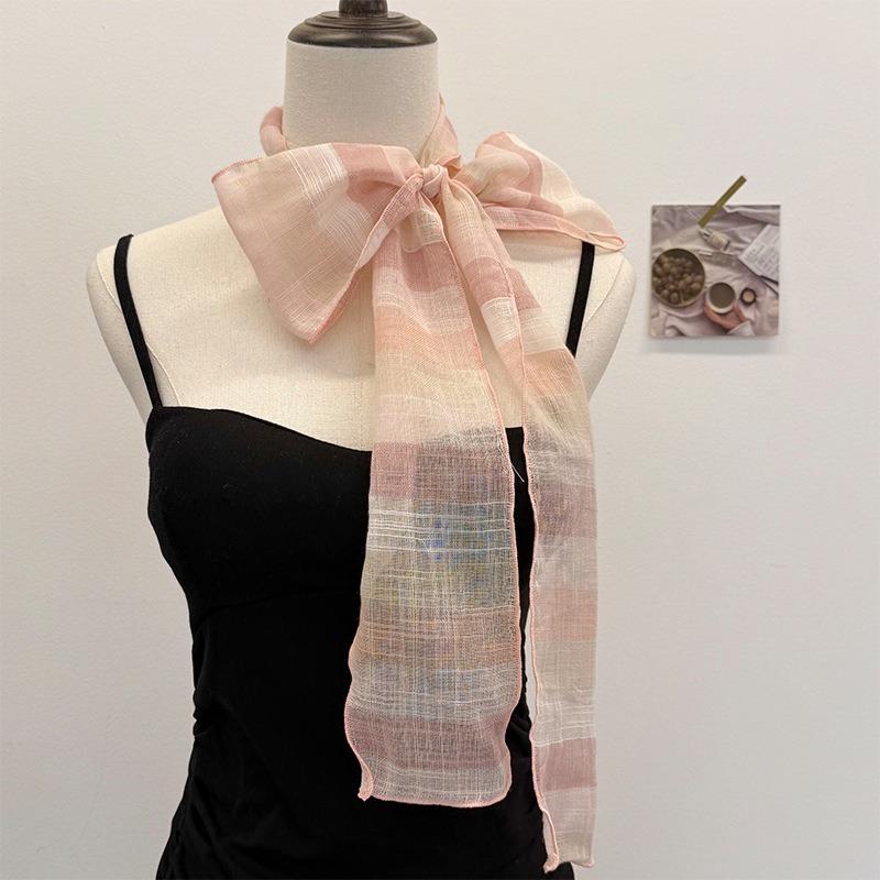 Silk scarf long strip high-end new literary stripe breathable sweat-absorbing neck small scarf thin scarf women's headscarf headband