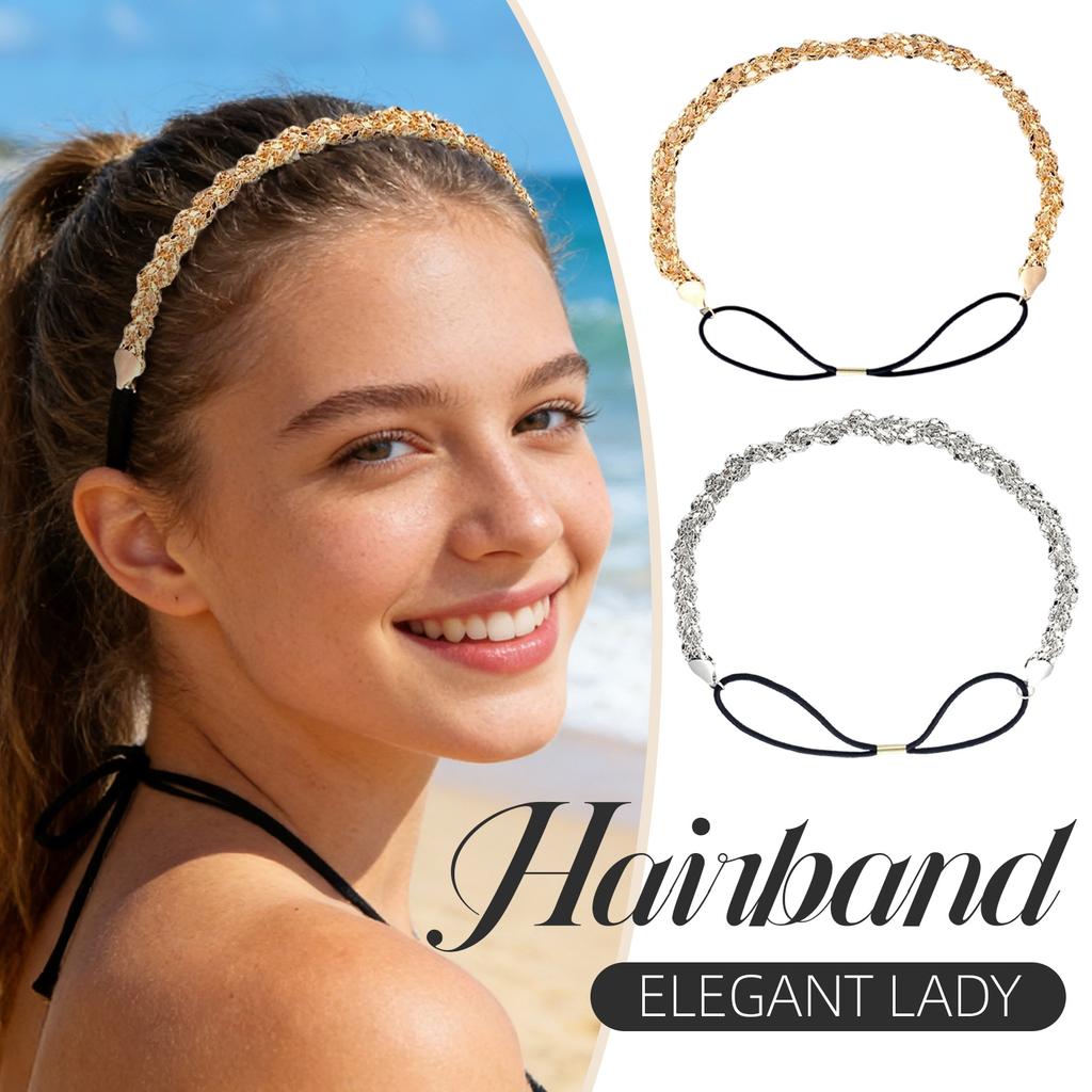 European And American Fashionable, Individual, Sweet, Hollowed-out Metal Texture Woven Chain Headband, Hair Band, Hair Accessory Gift.