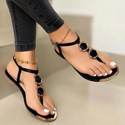 Neue Sommer Sandalen Damenmode Casual Strand Outdoor Flip Flop Sandalen Metall Dekoration Damen Flache Schuhe Große Größe 35-43