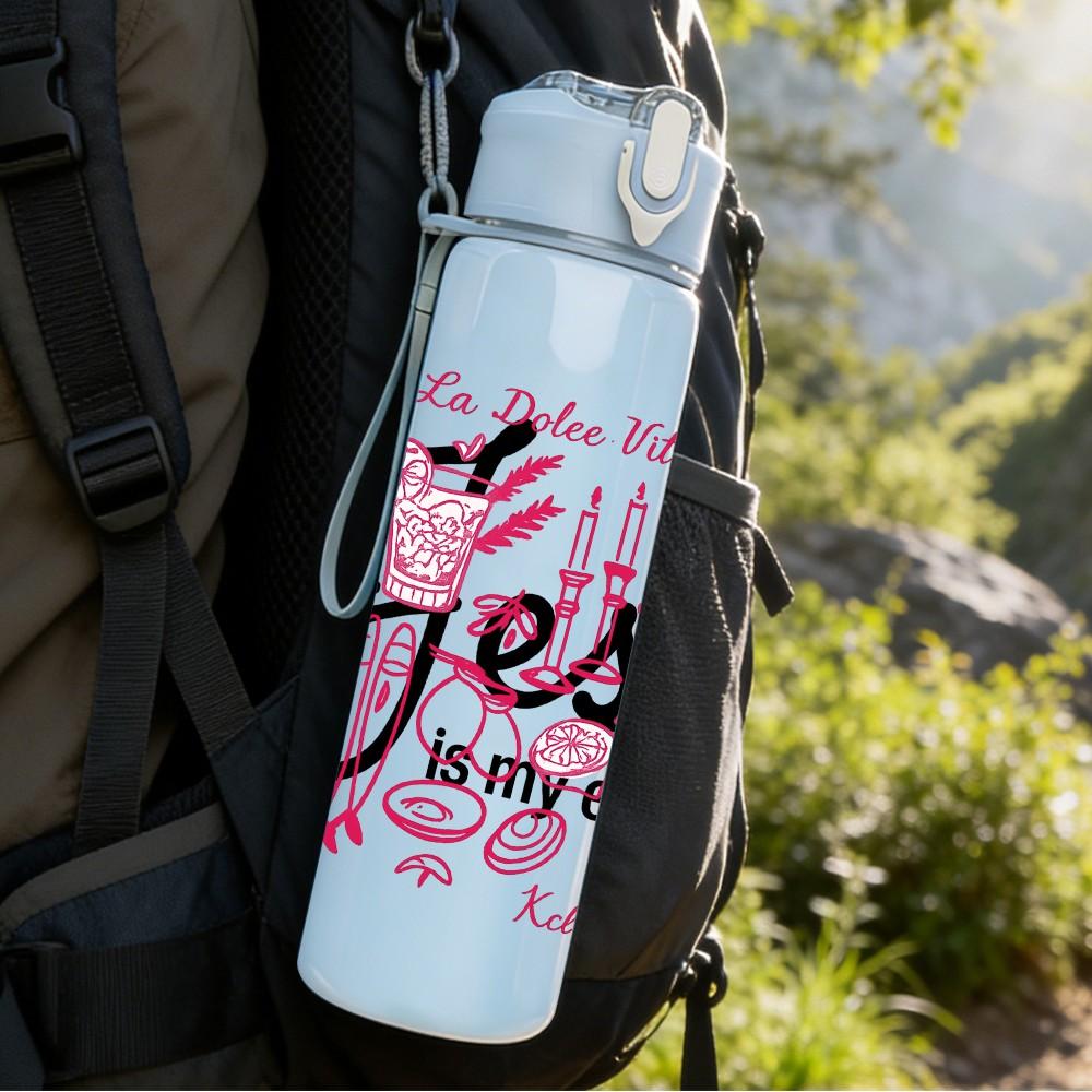 1PC Jesus Floral Letter Art 750ml Color Plastic Sports Water Bottle Leakproof Flip Straw Lid Suitable for Sports Office Home Use