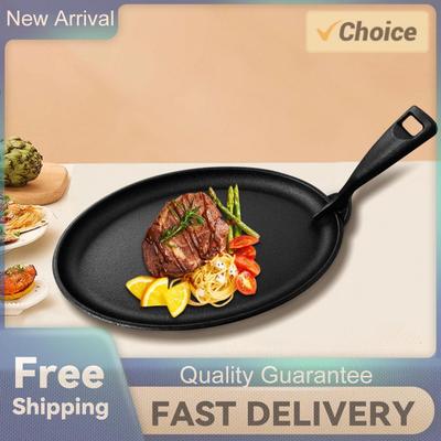 Plaque de cuisson en fonte 26,9 x 17,5 cm Forme ovale Poêle Sizzler Poêle à fajitas Assiette de service Fajitas Poêle pour la cuisson et le grillage des viandes