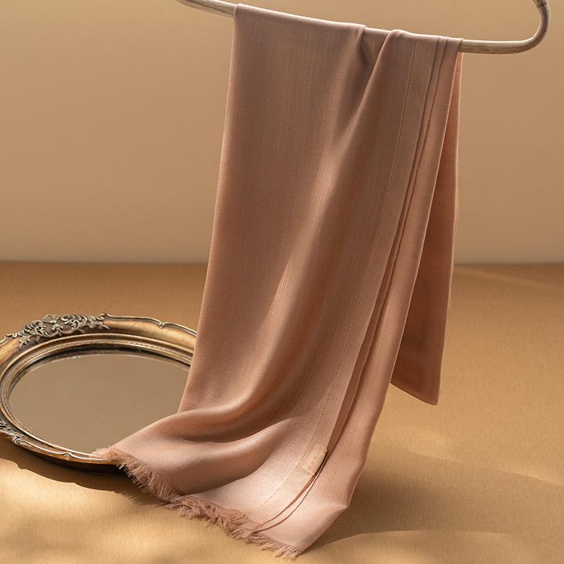 Women's 100% Pure Cashmere Herringbone Scarf with Tassels - Solid Color, Fine Spun, Water-Soluble, New Spring/Autumn Style.