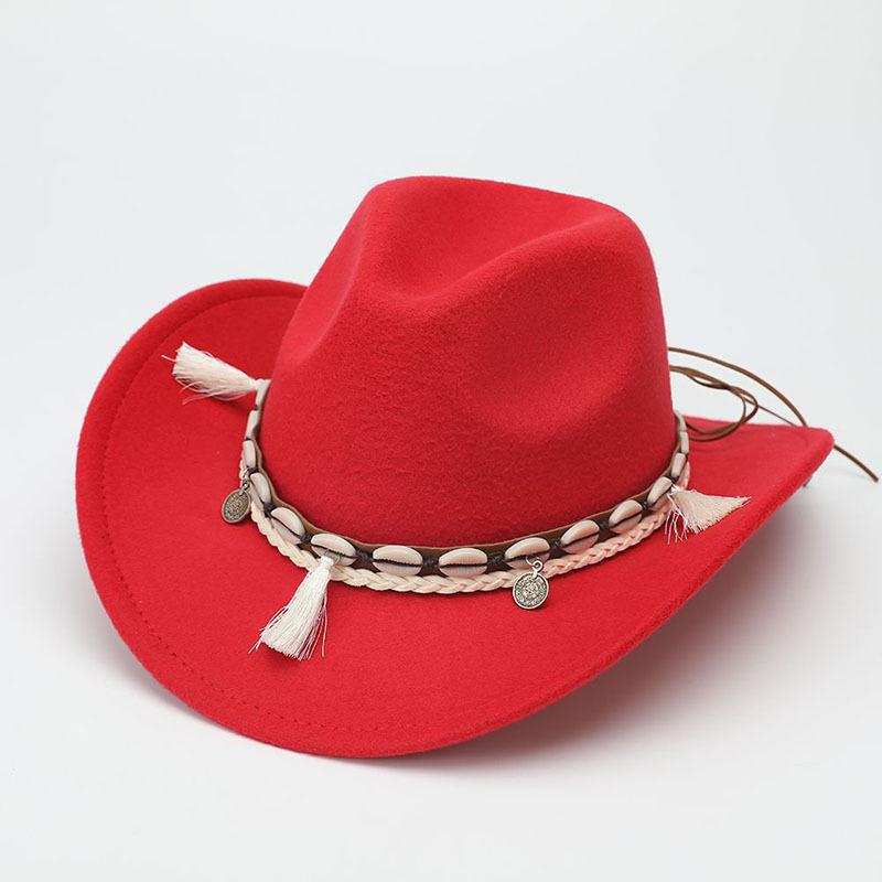 Western Cowboy Hat Ethnic Wool Jazz Hat Fashion Convex Top Men's and Women's Felt Hat Top Hat