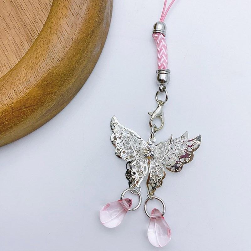 Stylish Butterfly Beaded Mobile Phone Strap Anti-Lost Chain Hangings Jewelry Simple Keycahins for Keys Bags and Phones