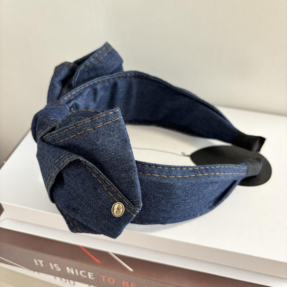 

Light Luxury Denim Knotted Headband Anti-Slip Ins Bow Hairband Wide-Brimmed Simple Hair Hoop Women s Hair Accessories темно-синий