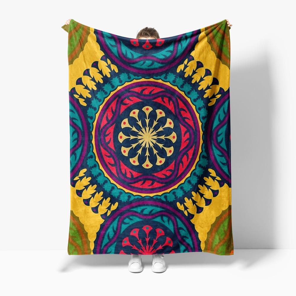 Bohemian Mandala Print Throw Blanket Psychedelic Ethnic Pattern Sofa Bed Decorative Throw Blanket 75x100cm (30x40inch)