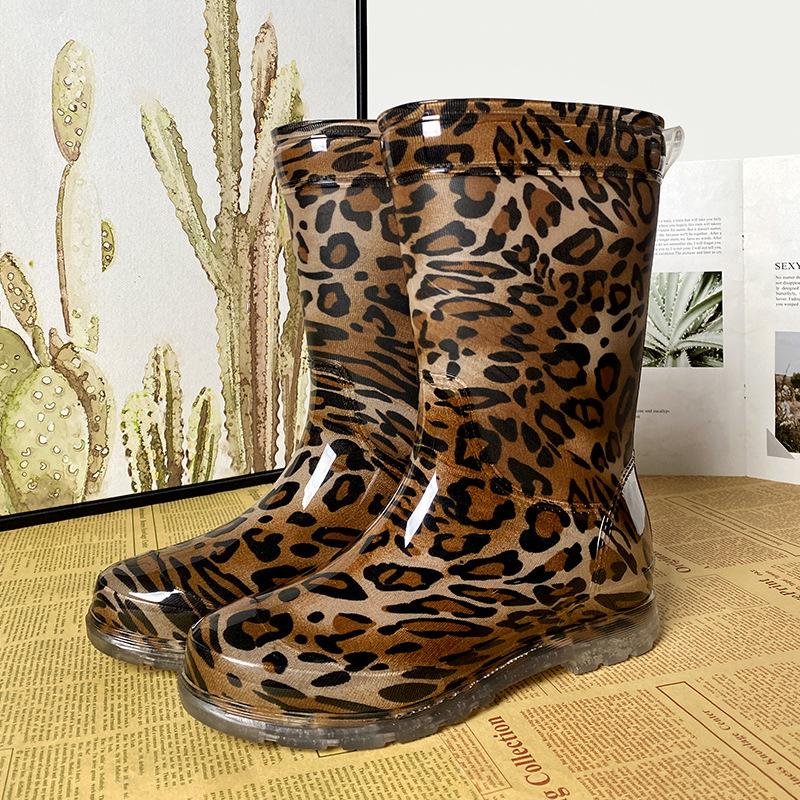 Dámské dešťové boty s africkým leopardím potiskem, středně vysoké holínky, vodní boty, dámské dešťové boty