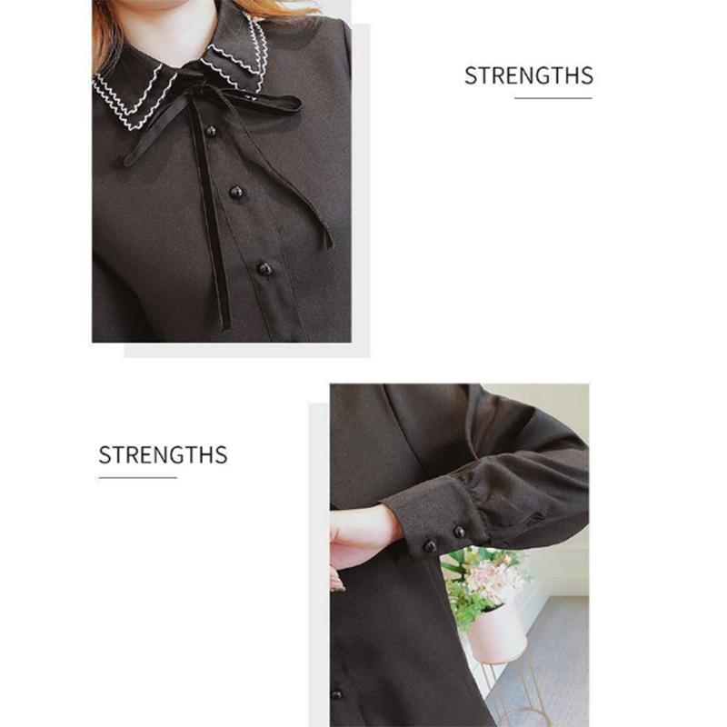 Loose All-match Solid Color Student Bow Chiffon White Shirt Ladies Long-sleeved Bottoming Shirt Commuting