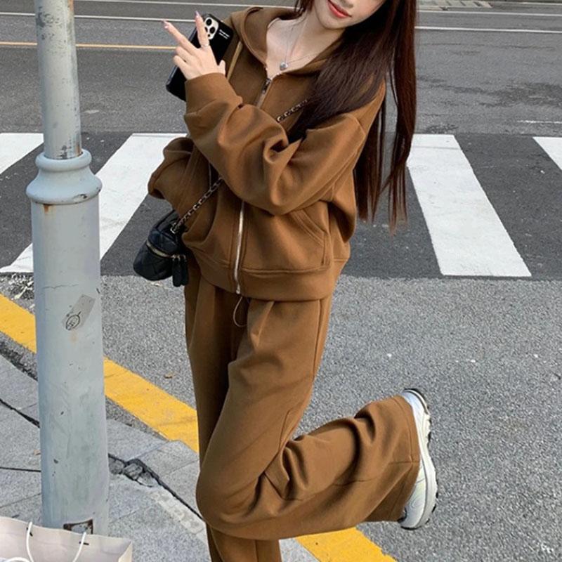 

Жіночі костюми Бавовна Великий розмір Штани Потовщений Однотонний З капюшоном Пальто Верх Довгі штани Двочастинний Оверсайз 2ШТ Костюм XXXXL дубильна кора