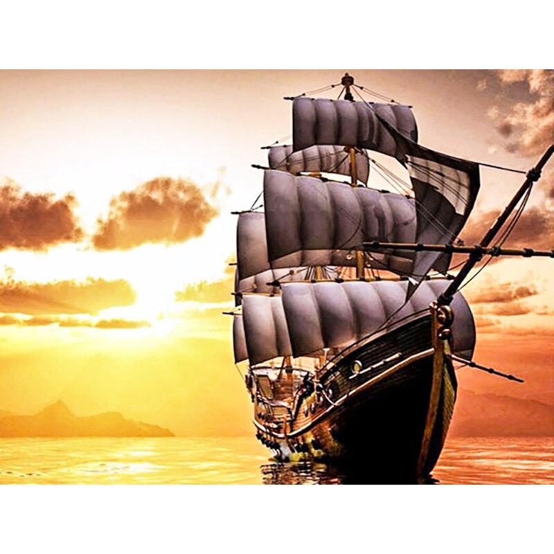 New 5D DIY Diamond Painting Sailboat Diamond Embroidery Sea View Cross Stitch Full Round Drill Home Decor Manual Art Gift