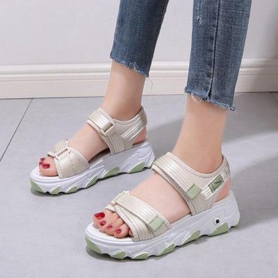 Sandals for Women's Summer New Flat Bottomed One Line Trendy Beach Shoes with Velcro Thick Soled Sports Sandals