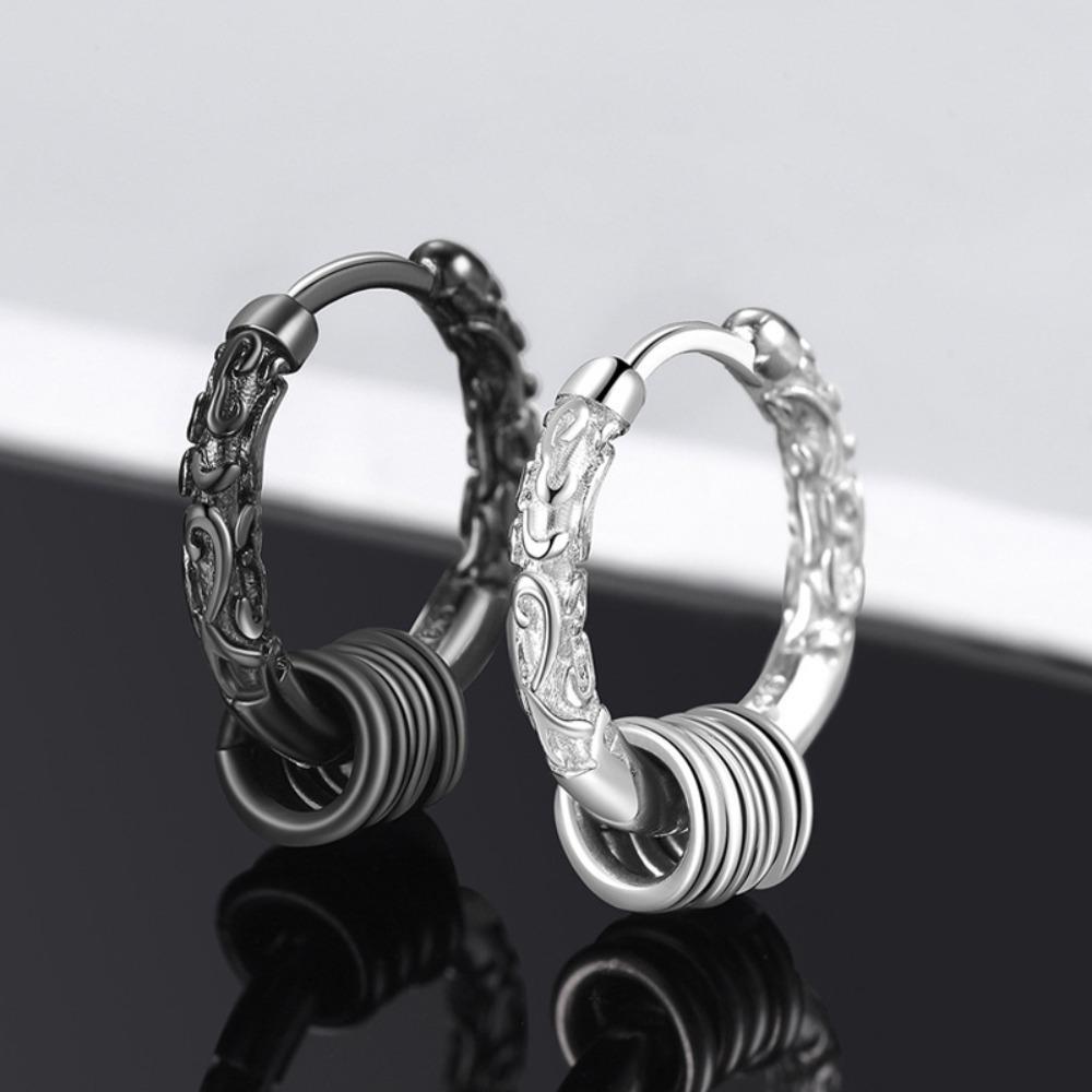 Silver Plated Earrings for Men Black Gold Hoop Stylish Hip Hop Jewelry Unisex Fashion Accessories