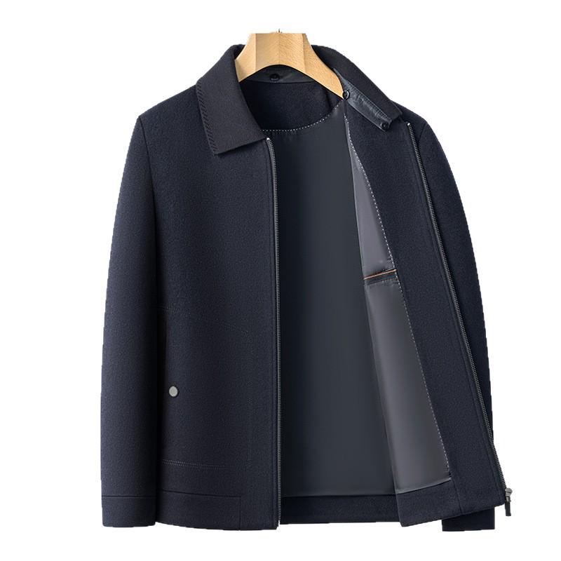 Brand Men's Woolen Baseball Collar Lapel Jacket for Middle-Aged and Elderly - Autumn/Winter Business Lambswool Overcoat