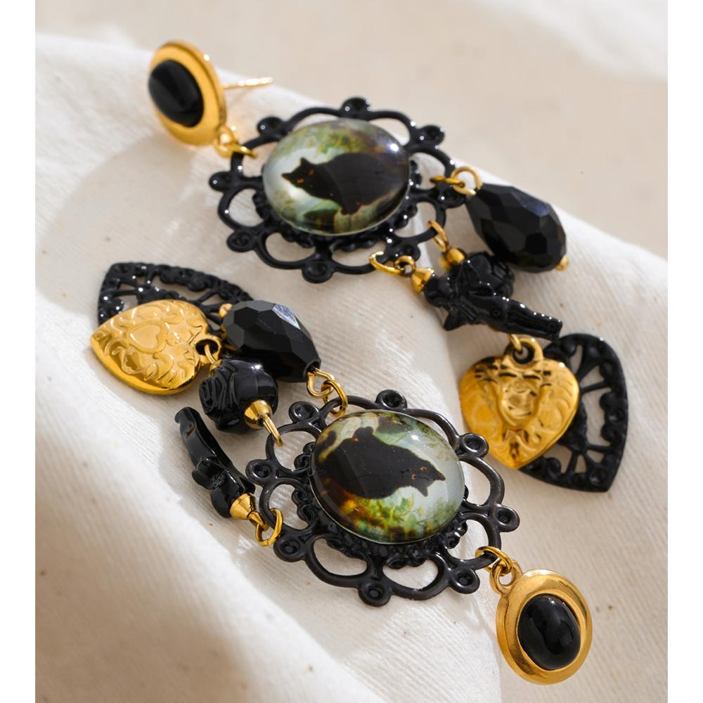 Eetit Vintage Acrylic Crystal Cat Angel Heart Drop Earrings for Women 2025 Stylish Unique Design Stainless Steel Retro Jewelry