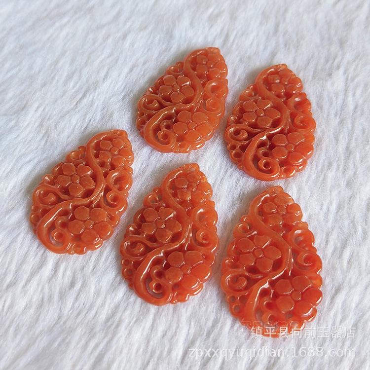 Red Jade Plum Blossom Carved Pendant for DIY Jewelry Accessories