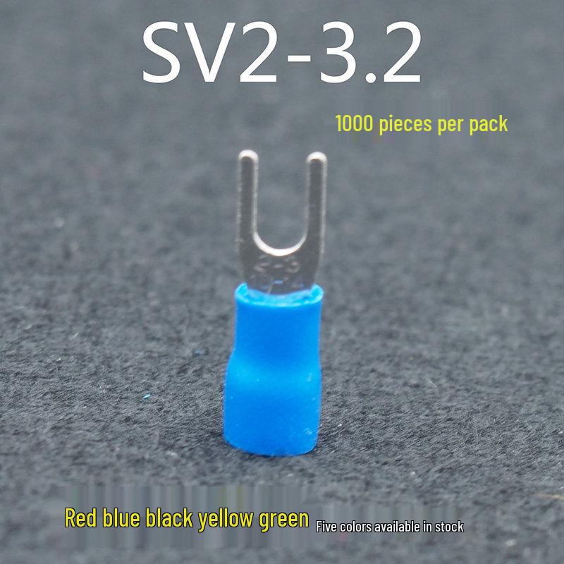 SV1.25-3.2 U-Shape Y-Fork Pre-Insulated Terminal, European Style, 0.5mm Cold-Press Brass Lug
